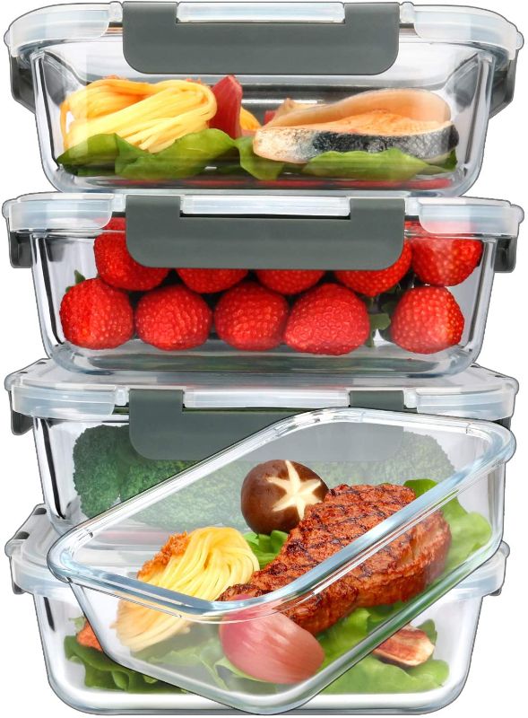 Photo 1 of [5-Packs, 36 Oz.] Glass Meal Prep Containers with Lifetime Lasting Snap Locking Lids Glass Food Containers,Airtight Lunch Container,Microwave, Oven, Freezer and Dishwasher (4.5 Cup)
