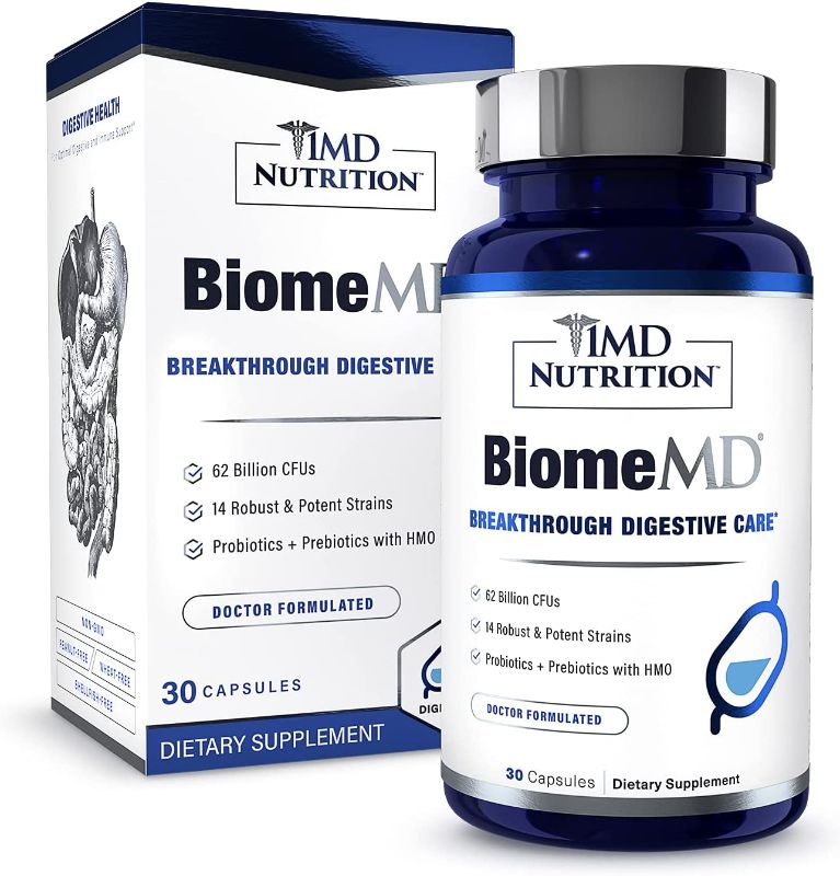 Photo 1 of 1MD Nutrition BiomeMD Probiotics | 62 Billion CFUs, 15 Comprehensive Strains - Pro & Prebiotics | Doctor-Formulated for Digestive Health & Immune Support | 30 Capsules BEST BY JANUARY 2024 SEALED 
