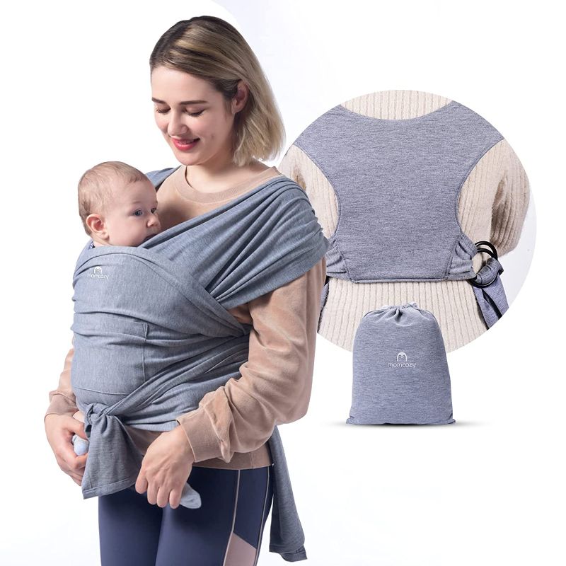 Photo 1 of Momcozy Baby Wrap Carrier Slings, Easy to Wear Infant Carrier Slings for Babies Girl and Boy, Adjustable Baby Carriers for Newborn up to 50 lbs, Grey
