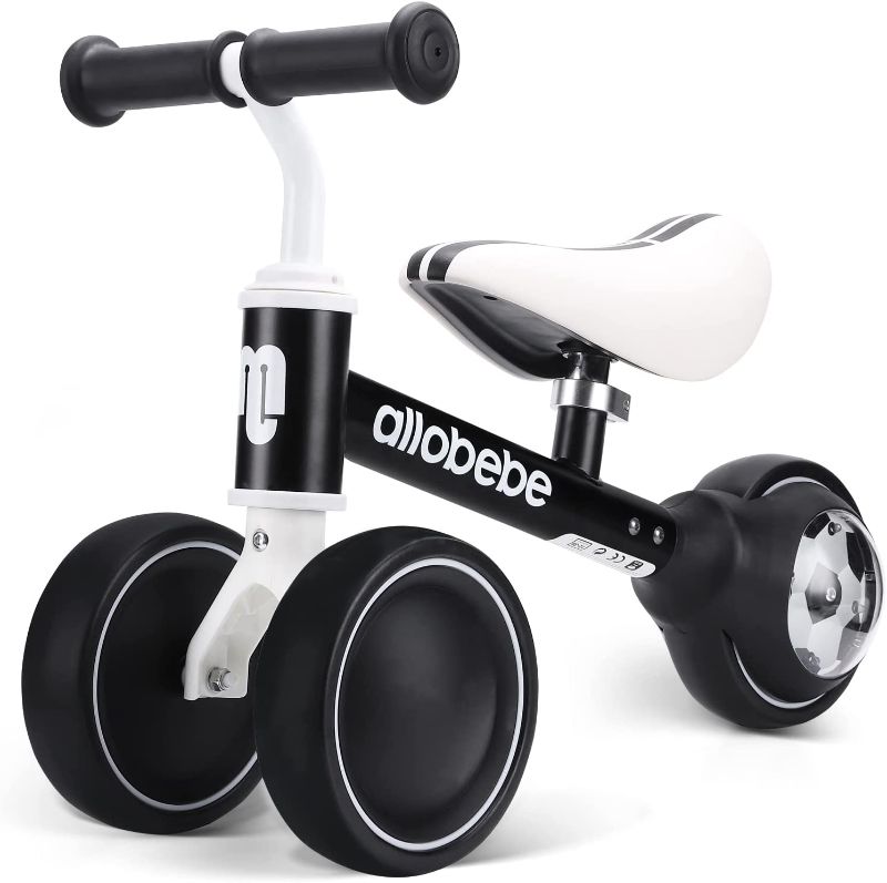 Photo 1 of allobebe Baby Balance Bike, Cute Toddler Bikes 12-36 Months Gifts for 1 Year Old Girl Bike to Train Baby from Standing to Running with Adjustable Seat Silent & Soft 3 Wheels (Black)
