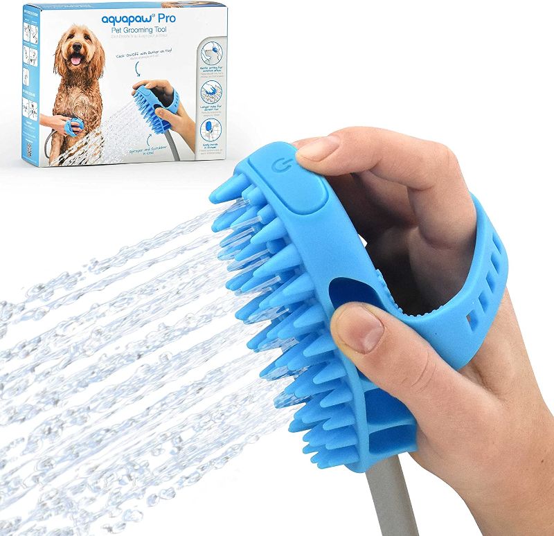 Photo 1 of Aquapaw Dog Bath Brush Pro - Sprayer and Scrubber Tool in One - Indoor/Outdoor Dog Bathing Supplies - Pet Grooming for Dogs or Cats with Long and Short Hair - Dog Wash with Hose and Shower Attachment
