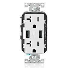 Photo 1 of Decora 20 Amp 125-Volt Combination Duplex Outlet and USB Outlet, White (2-Pack)
