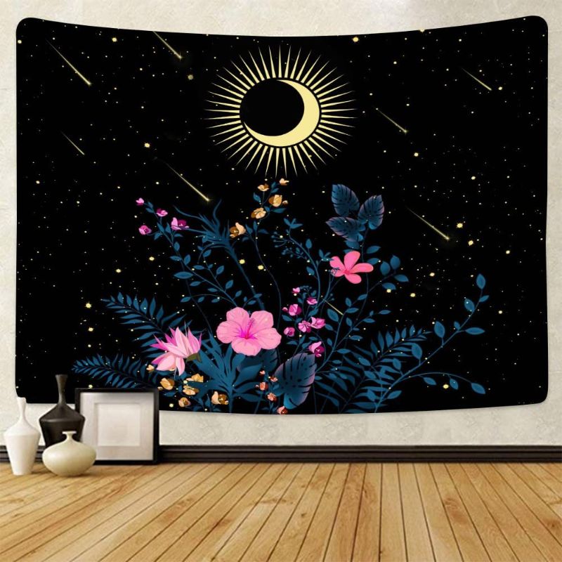 Photo 1 of Floral Plant Tapestry Wall Hanging Sun And Moon Hippie Tapestry Meteor Starry Sky Tapestry Boho Decor Aesthetic Wall Tapestry For Bedroom…
