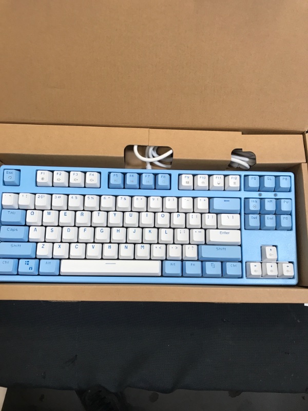 Photo 2 of 60% Gaming Keyboard with Black Switches, RGB Rainbow LED Backlight, Tenkeyless 87 Key Mechanical Keyboards for Windows and PC (Blue-White)
