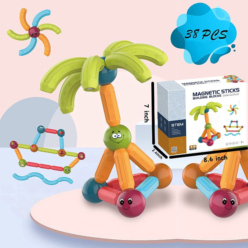 Photo 1 of Cartoon Magnetic Building Sticks with Marbles 38PCS STEM Educational Magnetic Balls and Rods Set Building Blocks Toddler Montessori Magnets Bar Toys Building Sets
