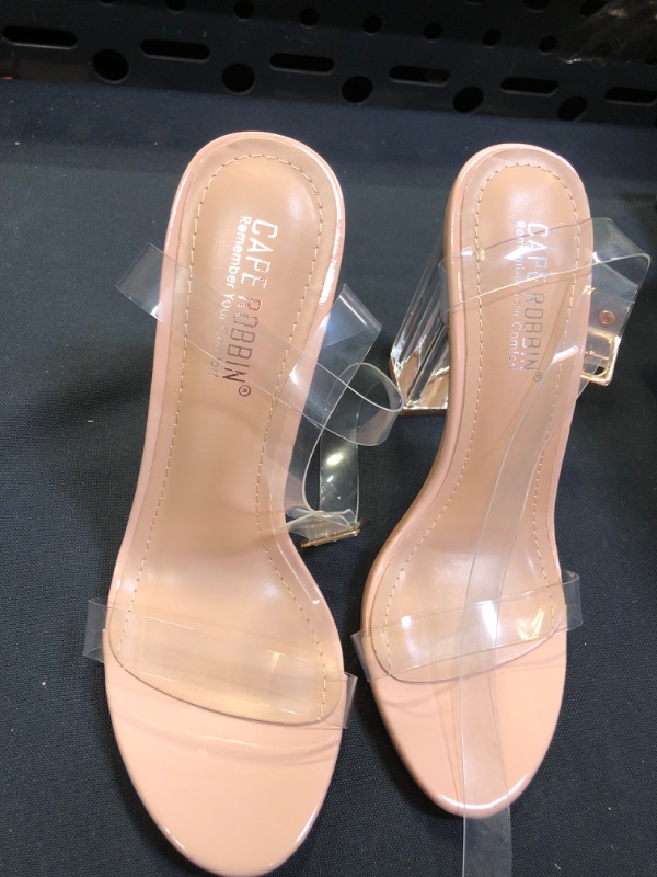 Photo 3 of Cape Robbin Maria-2 Clear Chunky Block High Heels for Women, Transparent Strappy Open Toe Shoes Heels for Women. SIZE 6 
