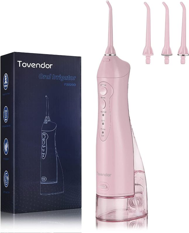 Photo 1 of TOVENDOR Electric Water Flosser, Cordless Dental Oral Irrigator - 3 Modes, 3 Tips for Family Hygiene (300ML, Waterproof Waterflosser)
