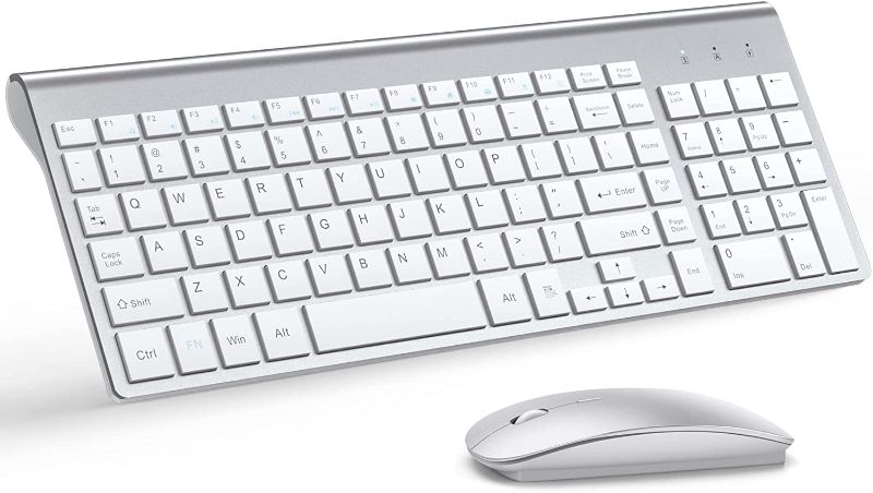 Photo 1 of Wireless Keyboard and Mouse Ultra Slim Combo, TopMate 2.4G Silent Compact USB Mouse and Scissor Switch Keyboard Set with Cover, 2 AA and 2 AAA Batteries, for PC/Laptop/Windows/Mac - Silver White
