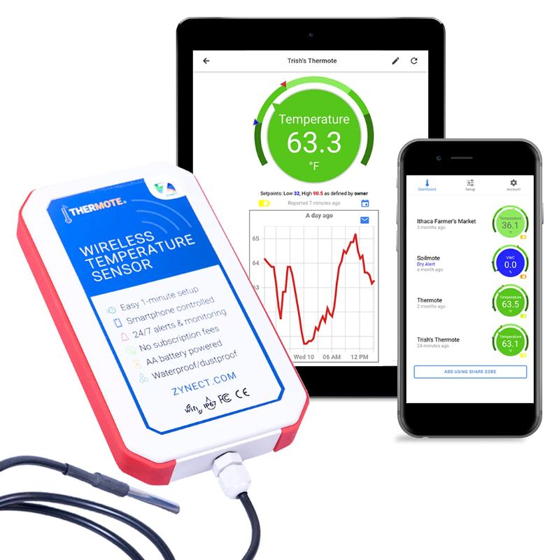 Photo 1 of Zynect Thermote Wireless Remote Temperature Sensor. WiFi Thermometer Temperature Monitor. 24/7 Text/email alerts. Monitoring and History. Water/Dust Proof. No Subscription/Monthly Fees. Made in USA.  -- Packaging Slightly Damaged --
