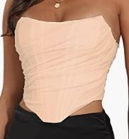 Photo 1 of Modegal Women's Vintage Strapless Open Back Boned Mesh Bustier Zip Back Corset Bodyshaper Crop Top (Size XL)
