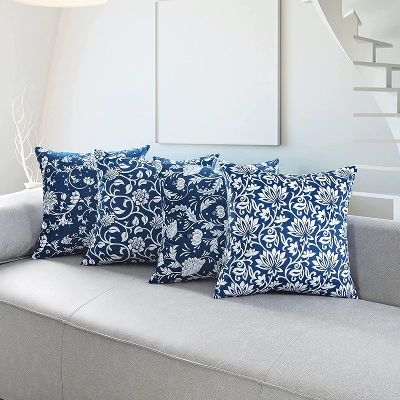 Photo 1 of YINNAZI Thick Heavy Duty Soft Velvet Throw Pillow Covers, Simple Geometric Pattern,Double Sided Printing, Square Cushion Cases for Couch Bed, 18x 18 Inch, Set of 4 (4PC Navy Blue, 18x 18Inch 4pc)
