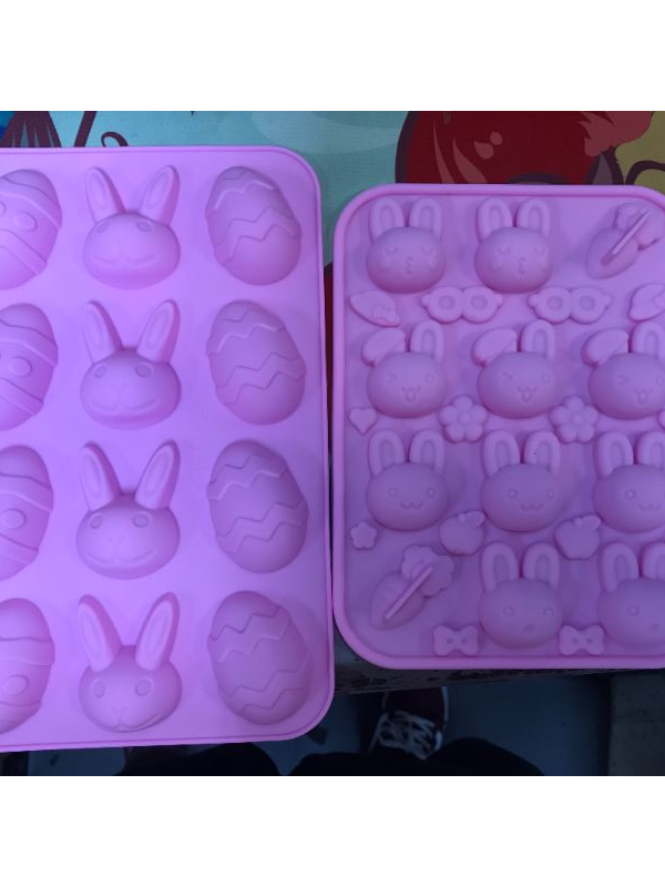 Photo 2 of 2 Pack Easter Egg and Bunny Silicone Molds Tray, Egg Shaped Mold Baking Pan Resin Cake Chocolate Mold, for Candy Gummy Ice Cube Jello Jelly Cake Mini Soap Wax Crayon Melt Resin Clay
