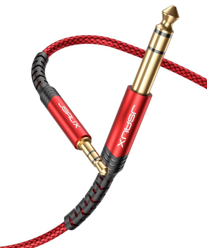 Photo 1 of 3.5mm to 6.35mm Stereo Audio Cable, JSAUX 6.35mm 1/4" Male to 3.5mm 1/8" Male TRS Bidirectional Stereo Audio Cable Jack 4FT for Guitar, iPod, Laptop, Home Theater Devices, Speaker and Amplifiers-Red
