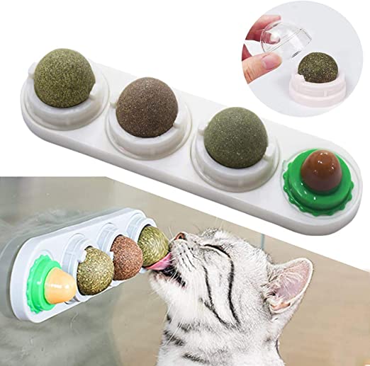 Photo 1 of 4 PCS Cat Kitten Toys, Edible Catnip Silvervine Ball Cat Toys for Indoor Cats Lick, Safe Healthy Rotatable Balls Treats Cat Chew