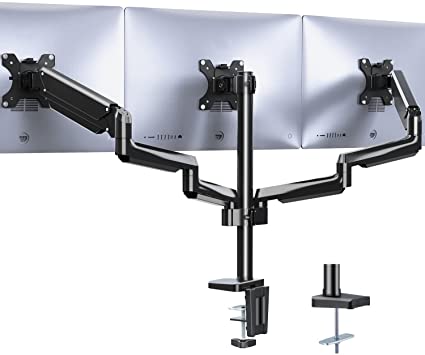 Photo 1 of WALI Triple Monitor Mount, 3 Monitor Stand Desk Mount with Premium Gas Spring Arm for Screens up to 27 inch, VESA 75x75 or 100x100 mm (GSDM003), Black
