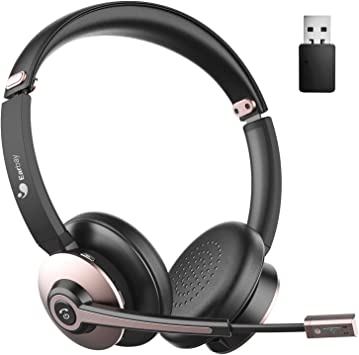 Photo 1 of Bluetooth Headset with Microphone Noise Cancelling, Wireless Headset with Mic & USB Dongle, Dual Connect Office Headset, On-Ear Headphones Bluetooth 5.0, 28hrs Talk time for PC/Office/Zoom/Skype