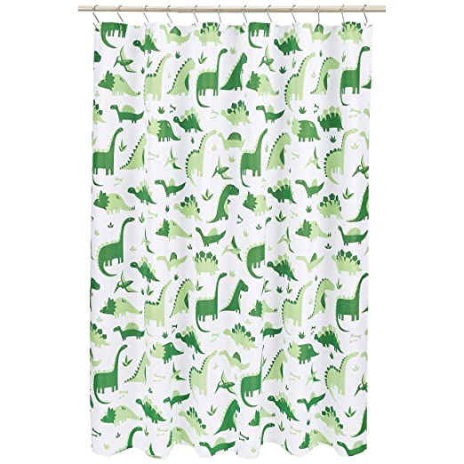 Photo 1 of Amazon Basics Fun and Playful Dino Friends Microfiber Bathroom Shower Curtain - Dino Friends, 72 Inch
