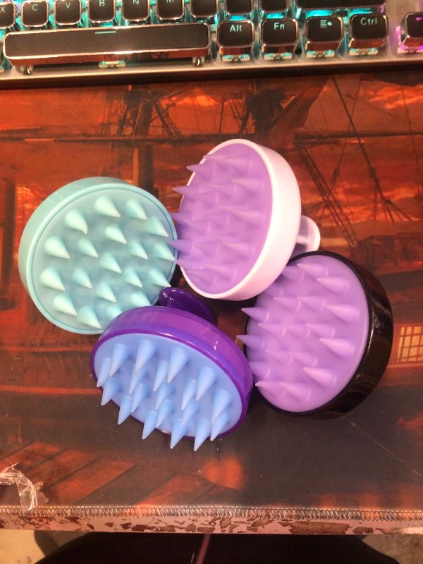 Photo 2 of 4 Pieces Scalp Massager Hair Shampoo Brushes Hair Washing Brush Silicone Hair Scrubber Scalp Exfoliator Brush