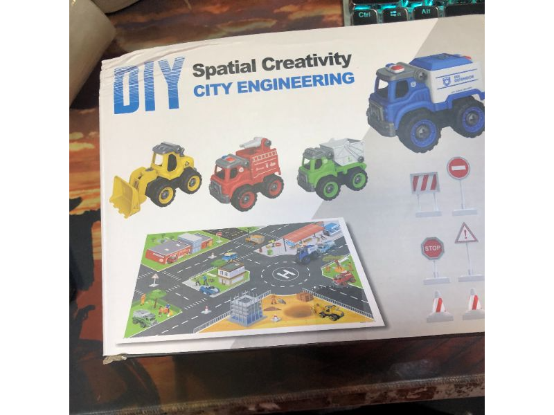 Photo 1 of BerrysParadise Kids Truck Take Apart Trucks with Play Mat Toy Construction Vehicles with 6 Road Signs Toy Car Set Gift Toys for 3 4 5 6 Kids Boys Girls Birthday Christmas -- Packaging Slightly Damaged --