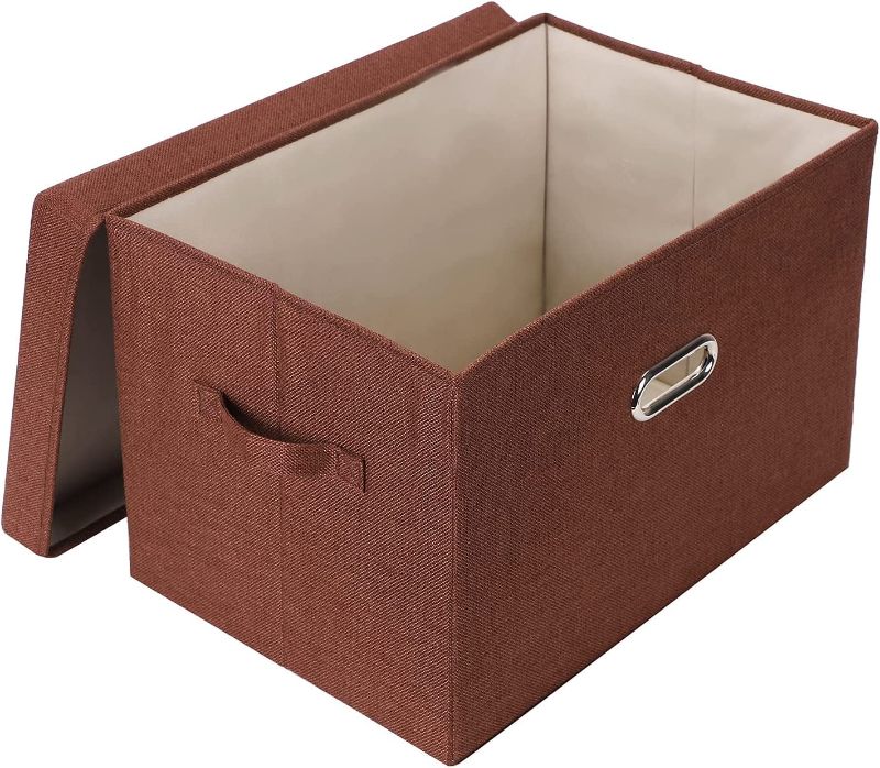 Photo 1 of YYjop Storage Bins with Lids Linen Fabric Foldable Storage Boxes with Handles for Home Bedroom Office