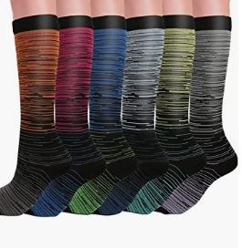 Photo 1 of 6 Pairs Compression Socks for Women & Men Circulation 20-30 mmHg Support for Medical, Running, Cycling, Hiking, Flight Travel (S/M, Model 01)
