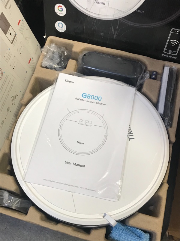 Photo 2 of Robot Vacuum and Mop Combo 2 in 1, 4500Pa Strong Suction, Tikom G8000 Pro Robotic Vacuum Cleaner, 150mins Max, Wi-Fi, Self-Charging, Good for Pet Hair, Carpet, Hard Floor
