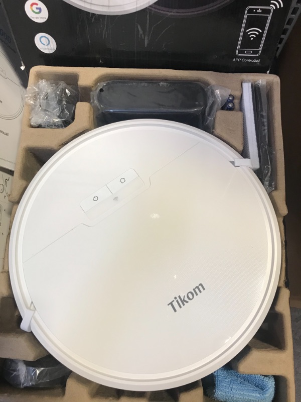 Photo 3 of Robot Vacuum and Mop Combo 2 in 1, 4500Pa Strong Suction, Tikom G8000 Pro Robotic Vacuum Cleaner, 150mins Max, Wi-Fi, Self-Charging, Good for Pet Hair, Carpet, Hard Floor
