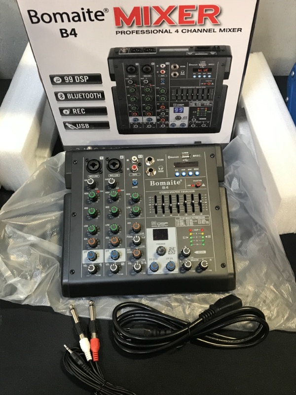 Photo 5 of Bomaite B4 Professional Portable 4 Channel Built in 99 DSP Digital Mini Audio Mixer
