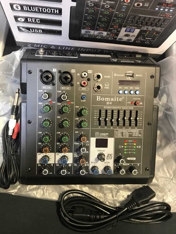 Photo 2 of Bomaite B4 Professional Portable 4 Channel Built in 99 DSP Digital Mini Audio Mixer
