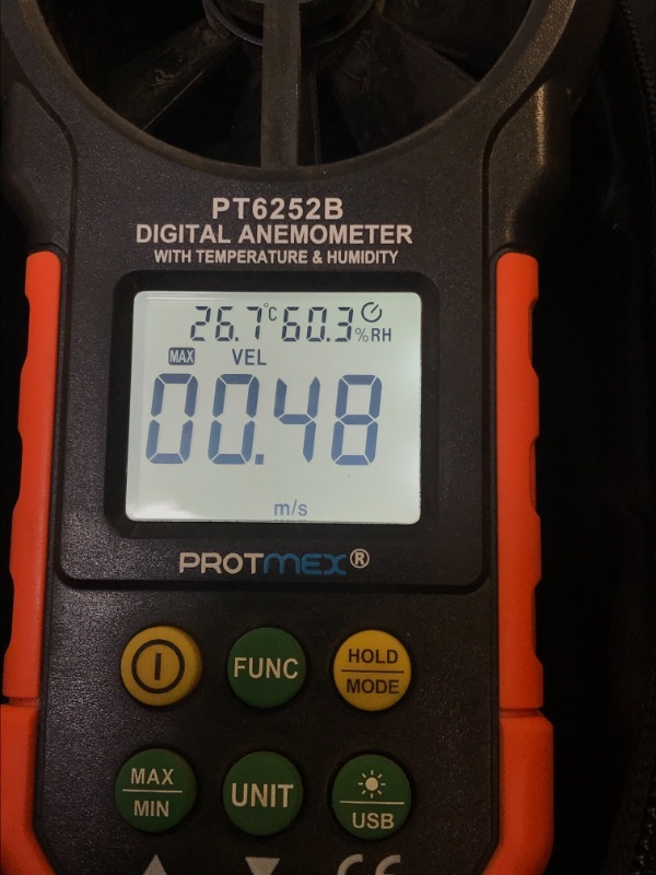 Photo 3 of Protmex Handheld USB Wind Speed Meter Digital Anemometer, Portable LCD Backlight Humidity Temperature Tester Meters, Air Volume Measuring CFM Meter, PT6252B (Battery Included)
