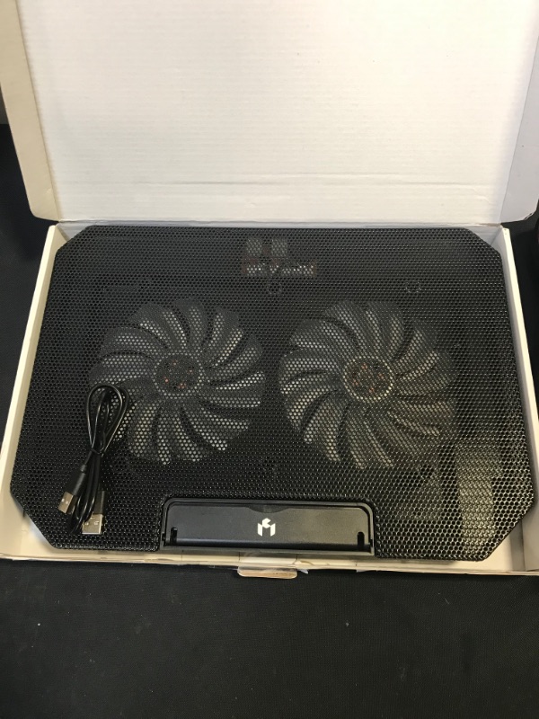 Photo 2 of KEROLFFU Laptop Cooling Pad 15.6 14 13 Inch (Big 2Fans 5.52 Inch, Double Sides Built-in USB Line, Back Feet Stand) Fit Apple Air / Pro / MacBook
