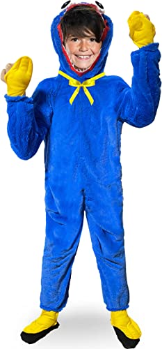 Photo 1 of Kids Monster Costume Blue Furry Onesie Jumpsuit Cosplay Dress Up Halloween Gift for Kids Toddler Boys Girls Aged 3-12 (M(4-6T), Blue)
