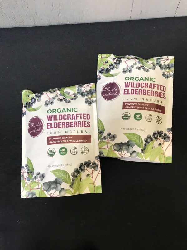 Photo 2 of 100% USDA Certified Organic Whole Dried Elderberries (Sambucus Nigra) | 1lb bag | Premium Quality | European Wildcrafted | Natural Immune Support | Vegan | Non-GMO | Gluten Free | Recyclable Packaging 2 PK BB 10 2022 
