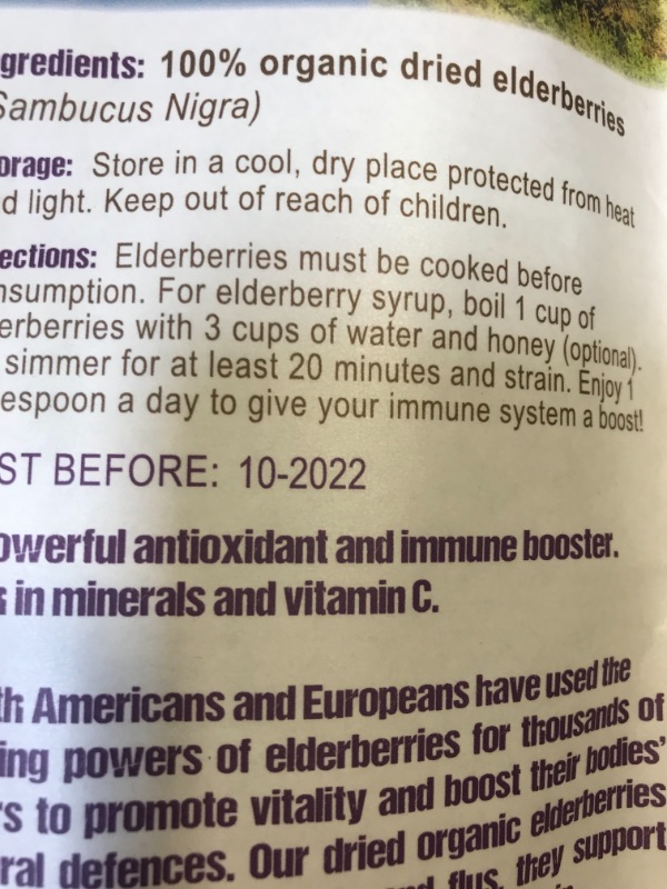 Photo 3 of 100% USDA Certified Organic Whole Dried Elderberries (Sambucus Nigra) | 1lb bag | Premium Quality | European Wildcrafted | Natural Immune Support | Vegan | Non-GMO | Gluten Free | Recyclable Packaging 2 PK BB 10 2022 
