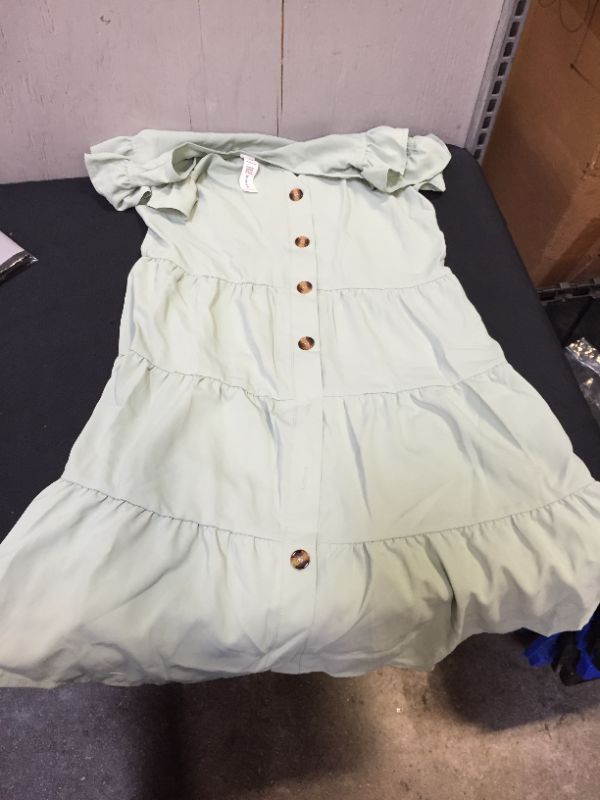 Photo 2 of Angashion Women's Dresses-Short Sleeve V Neck Button Decoration T Shirt Midi Skater Dress (Size S)