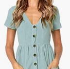 Photo 1 of Angashion Women's Dresses-Short Sleeve V Neck Button Decoration T Shirt Midi Skater Dress (Size S)