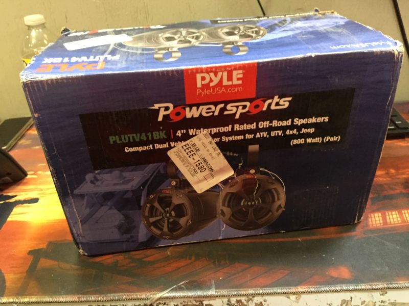 Photo 2 of Pyle PLUTV41BK 2-Way Dual Waterproof Off-Road Speakers, 4 Inch 800 Watt Marine Grade Wakeboard Tower Speakers System, Full Range Outdoor Audio Stereo Speaker for ATV, UTV, Quad, Jeep, Boat  -- Packaging Slightly Damaged --