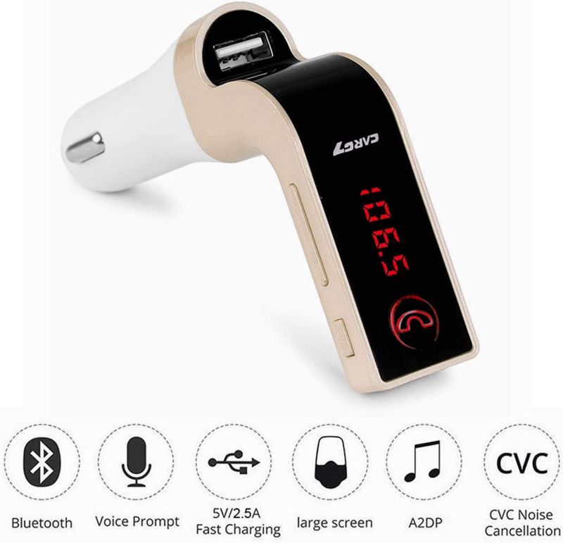 Photo 1 of Bluetooth FM Transmitter for car,TIANSHILI handsfree bluetooth receiver Car Kit with Mic/TF Card/USB Drive/AUX Play for iPhone,iPad and Other Android Phones-Gold