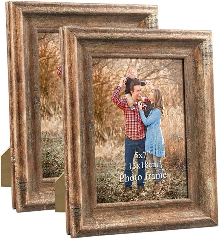 Photo 1 of 2-Pack 5x7 Picture Frames Set Vintage Brown Family Art Rustic Photo Frame for Tabletop Stand or Wall Hanging
