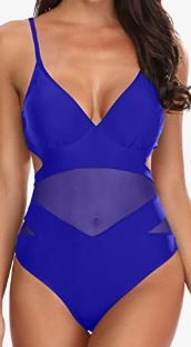 Photo 1 of Holipick Women Sexy One Piece Swimsuits Mesh High Waisted Bathing Suits Plunge V Neck Monokini Cutout Swimwear (Size L)