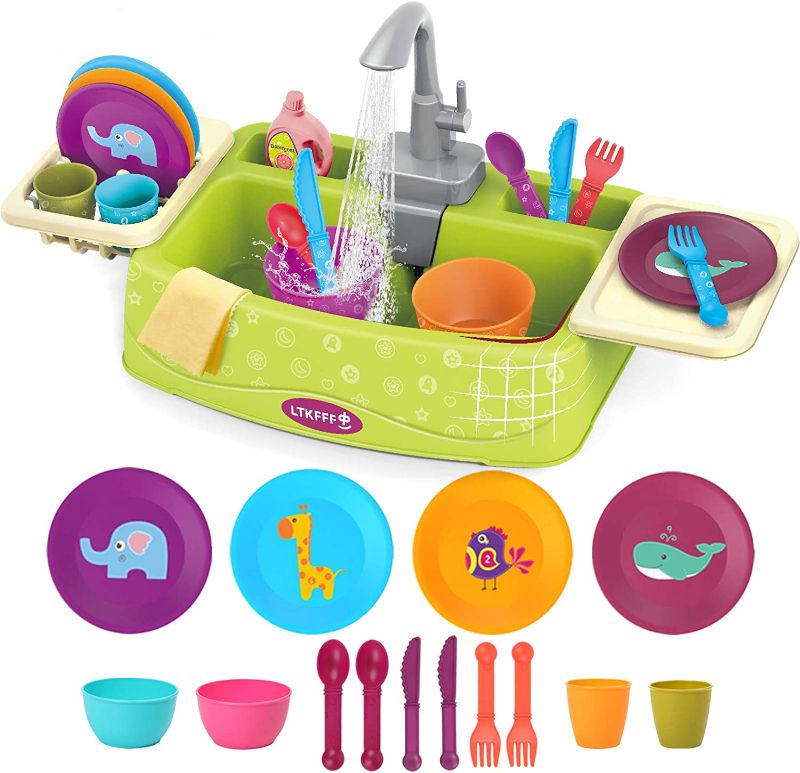 Photo 1 of Kids Play Sink Toys with Running Water for Boy Girls Toddlers 1-3, Bird Bath Toys for Kids 5 6-8, Water Table Toy with Auto Working Faucet, Pretend Play Kitchen Cleaning Set Dishwasher Role Play Gifts``