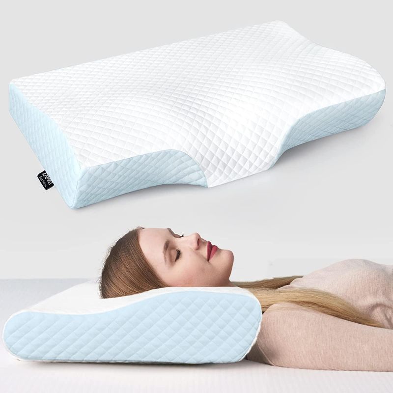 Photo 1 of  ZAMAT Contour Memory Foam Pillow for Neck Pain Relief, Adjustable Ergonomic Cervical Pillow for Sleeping, Orthopedic Neck Pillow with Washable Cover, Bed Pillows for Side, Back, Stomach Sleepers