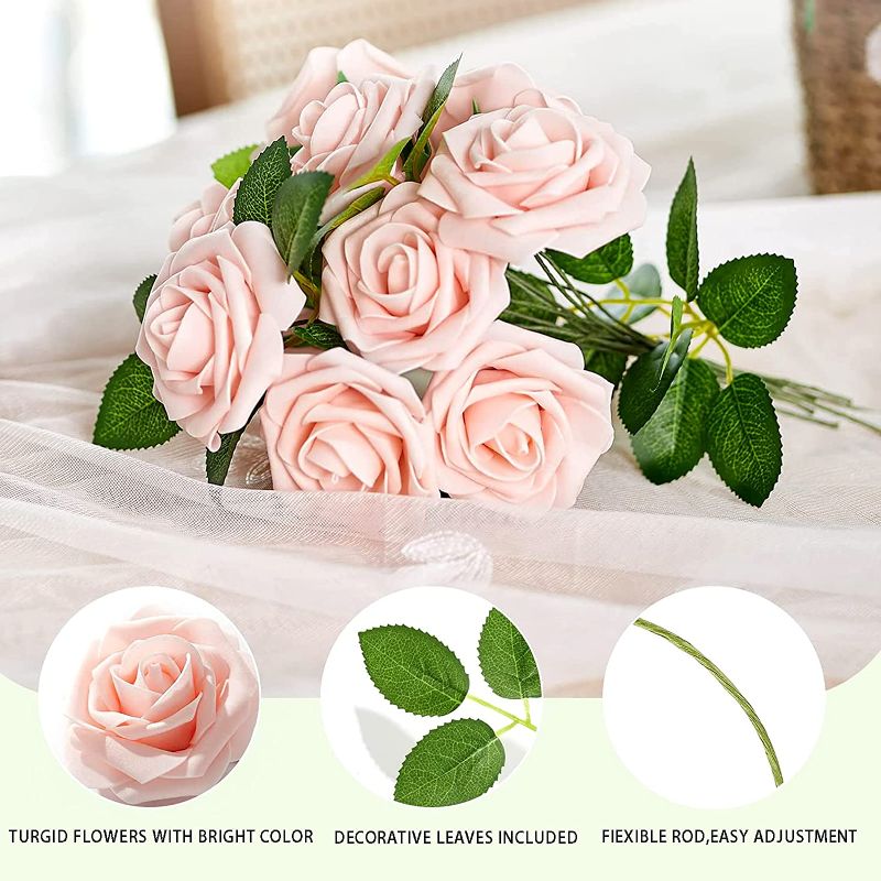 Photo 1 of 25pcs Artificial Flower Foam Rose?Handmade Big Fake Flower Heads Pink Roses for DIY Wedding Bouquets Bridal Shower Party Home Decorations with Box(25 Heads-Blush)