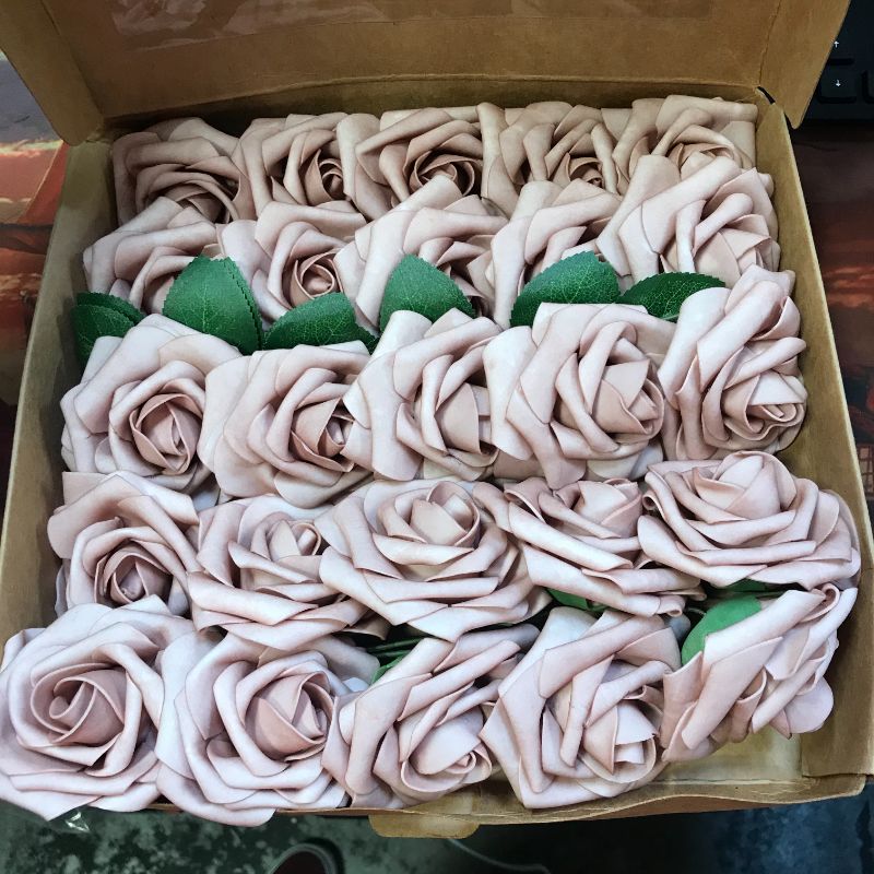 Photo 2 of 25pcs Artificial Flower Foam Rose?Handmade Big Fake Flower Heads Pink Roses for DIY Wedding Bouquets Bridal Shower Party Home Decorations with Box(25 Heads-Blush)