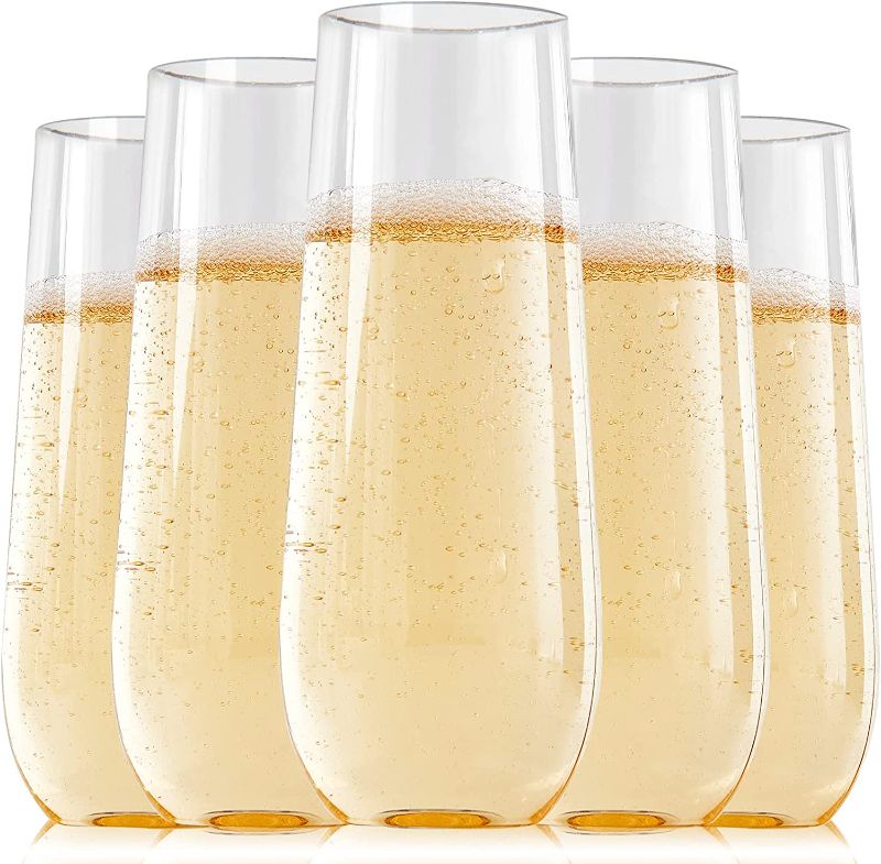 Photo 1 of 16 Pack Plastic Champagne Flutes 7 Oz Stemless Plastic Champagne Glasses, Heavy Duty Clear Plastic Unbreakable Toasting Glasses | Shatterproof | Disposable | Reusable For Wedding Or Party -- Packaging Slightly Damaged --