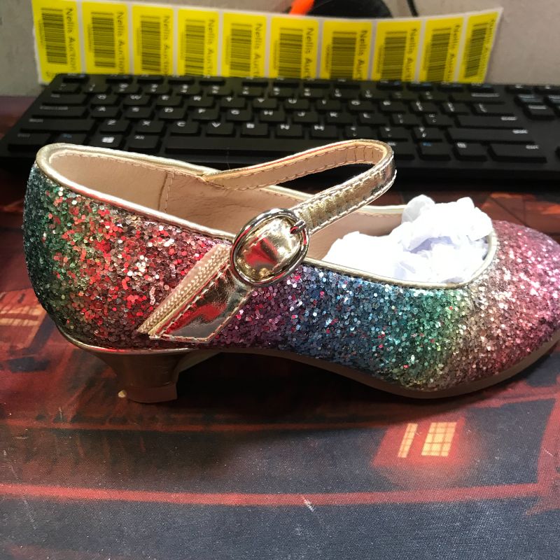 Photo 3 of Girls High Heel Dress Shoes Mary Jane Princess Wedding Party Pump Sparkle Glitter Shoes for Kids Toddler Size 10 / 18cm
