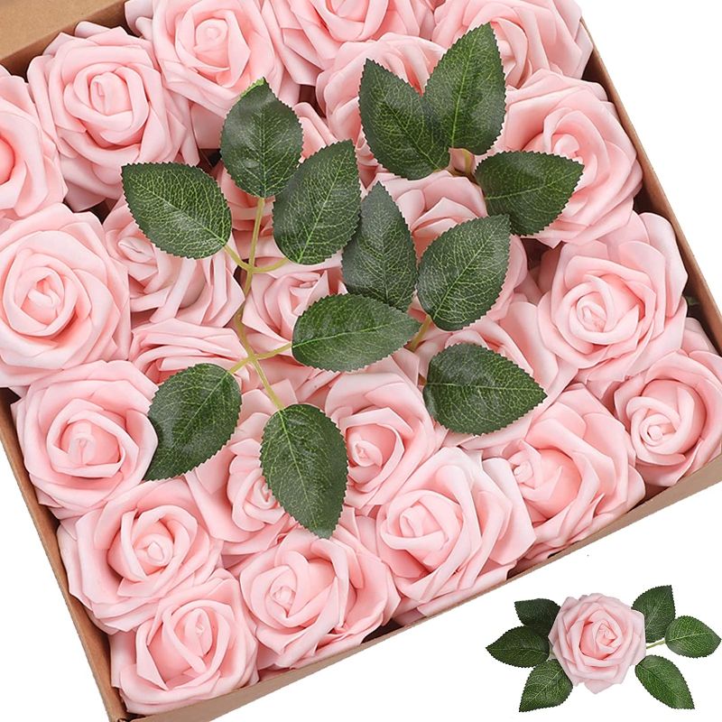 Photo 1 of Artificial Flowers Roses 50pcs Pink Roses Wedding Decoration Real Looking Fake Roses w/Stem for DIY Wedding Bouquets Centerpieces Arrangements Party Baby Showers Home Decorations (Pink, 50 pcs)
