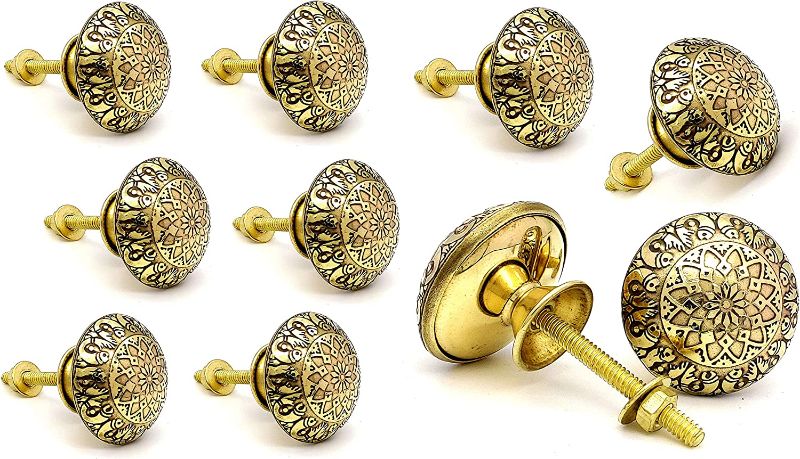 Photo 1 of 5MoonSun5's Brass Door Knobs/Drawer Pulls Dresser Door Knobs/Pull and Push Handle Knobs for Cabinets, Wardrobes & Kitchen Cupboards/Handmade Classic Hardware Decor Fish Engraved, 38 mm Set of 10
