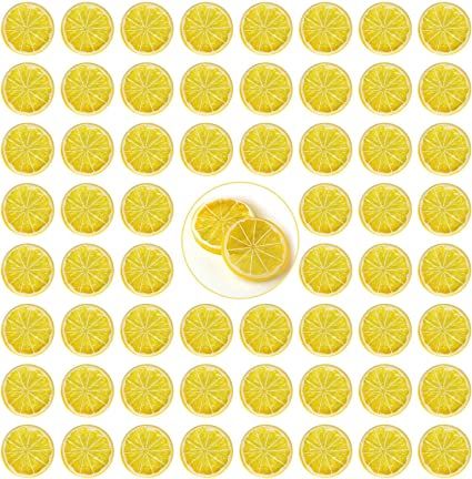 Photo 1 of erduoduo 30 Pieces Fake Lemon Slices,Artificial Lemon Slices,Slices Plastic Fake Artificial Fruit Mini Small Model Party Kitchen Wedding Decoration Slices Lifelike Decorative Fake Fruit(Yellow)
