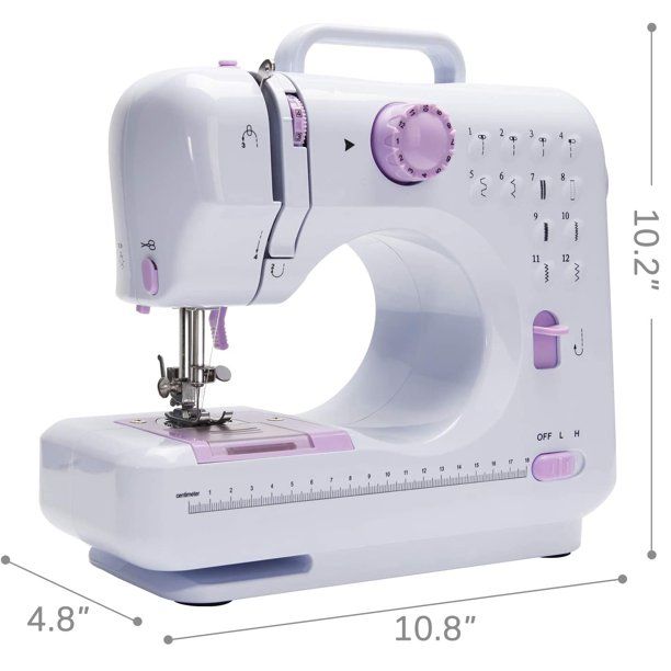 Photo 1 of 12 Stitches Sewing Machine, Multifunctional Mini Portable Sewing Machine Basic Easy to Use for Adults and Kids, Two-Thread Lockstitch with High & Low Adjustable Speeds
